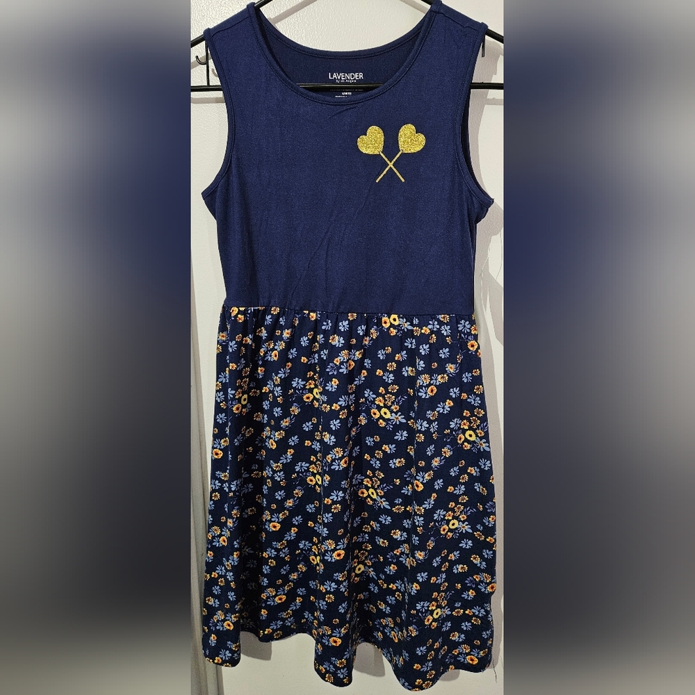 Lavender By Us Angels Navy and Yellow Floral Dress L 10/12 NWT